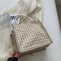 Borsa in lino con motivo pied-de-poule kaki e doppi manici in corda per l'estate - Stile con cerniera / Cachi