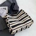 Large canvas tote bag featuring classic black and white stripes with durable woven handles - Large / Black
