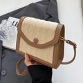 Vierkante crossbodytas van beige gewatteerde stof en bruin leren bies voor dames - Kaki (Geen Hanger)