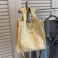 Sac fourre-tout en toile beige avec étiquette FASHION et bandoulière réglable - Blanc Cassé