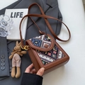Vintage brown crossbody phone bag with ethnic embroidery and a cute rabbit charm - Black + Rabbit Pendant