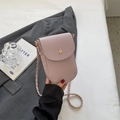Lavender lychee grain leather phone bag with gold snap closure and chain strap - Pink