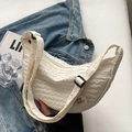 White crescent canvas crossbody bag with pleated texture and good luck patch - Off-White (Acrylic Badge Included)