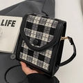 Klassieke zwart-witte tweed crossbodytas met lederen bekleding en gouden gesp - Zwart