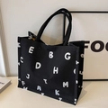 Sac cabas en toile noire avec imprimé lettres blanches et poignée en coton pour femme - Noir