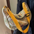 Ethno-Stricktasche mit bunten geometrischen Mustern und gelbem Schultergurt - Gelb