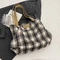 Klassische Shopper-Tasche mit Karomuster in Braun und Weiß und feinen Ledergriffen - Karierter Stil (JL6006) / Grau Ohne Anhänger