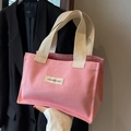 Sac cabas en toile rose avec poignées blanc cassé et étiquette tissée FASHIONS BAG - Rose