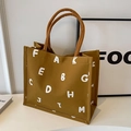Sac fourre-tout en toile jaune moutarde avec imprimé de lettres et anses solides - Marron