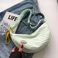 Mint green crescent canvas shoulder bag with cute duck charm and good luck patch - Green (Penguin Pendant And Acrylic Badge)