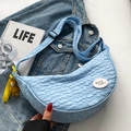 Light blue pleated crescent bag with cloud patch and yellow chick charm detail - Blue (Penguin Pendant And Acrylic Badge)