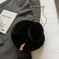 Süße schwarze Kunstpelztasche in Rundform mit Hasenohren und goldener Kette - Schwarz ohne Anhänger