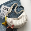 White quilted crescent bag with good luck tag and cute yellow duck keychain - Off-White (Penguin Pendant And Acrylic Badge)