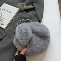 Light gray plush faux fur crossbody bag with cute bunny ears and golden chain strap - Grey Without Pendant