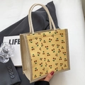 Corduroy and jute tote bag with cherry print and white rope handles in yellow - Yellow Zipper Style