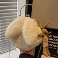 Cute off-white plush bunny handbag with gold ring handle and metal chain strap - Off-white With Rabbit Charm