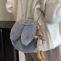 Cute grey faux fur bunny ear crossbody bag with gold chain and rabbit charm - Grey with Rabbit Pendant