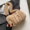Bolso bandolera de felpa camel con elegante asa de perlas y suave piel sintética de moda - Caqui