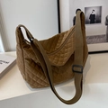 Sac bandoulière marron matelassé avec sangle réglable et motif losange élégant - Café sans Pendentif