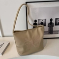 Vintage khaki tote bag with butterfly embroidery and pebble grain faux leather finish - Light Khaki Without Pendant