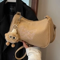 Sac bandoulière kaki avec brodé d'un papillon avec un pendentif en peluche mignon - Kaki Avec Pendentif Œil Kaki