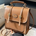 Brown vintage PU leather mini backpack with white stitching and metallic detail - Brown No Pendant