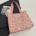 Borsa tote in tela rosa con ricami floreali 3D e robusti manici in fettuccia - Rosa Grande