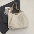 Minimalist beige tote bag with camel straps and fashion leather patch in mid-size style - Off-white