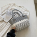 Handgeweven bucketbag van katoenen touw in grijs en wit met dubbele handvatten aan de bovenkant - Grijs Zonder Hanger