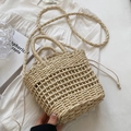 Handmade beige woven straw bag with drawstring liner and dual straps for summer - Plain Off-white