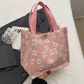 Pink tote bag featuring 3D floral bubble texture and durable canvas straps for women - Small Pink