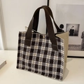 Bolso tote vintage con estampado de cuadros marrones y beige en lona gruesa - Estilo Correa Café