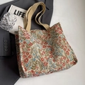 Bolso tote de lona jacquard con estampado floral y asas de lona resistentes beige - Rosa / Grande