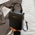 Mini black crocodile texture crossbody bag with top handle and gold NANXIAOJIE logo - No Pendant / Black