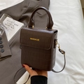 Dark brown crocodile-embossed minimalist crossbody bag with top handle and gold hardware - No Pendant / Coffee