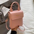 Pink crocodile pattern leather handbag with gold hardware and adjustable strap - No Pendant / Pink