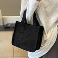 Grand cabas noir en jacquard avec motif floral de roses et larges anses pour le bureau - Petit / Noir