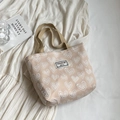 Pink canvas tote bag with white heart embroidery and woven handles for casual style - Small / Khaki