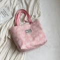 Pink quilted heart patterned tote bag with soft handles for stylish women daily use - Small / Pink