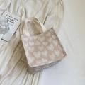 Cream canvas tote bag with white heart prints and durable webbing handles - Small Light Khaki