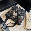Retro black canvas tote bag with colorful butterfly jacquard pattern and top handles - Small Black (With Lining No Zipper With Inner Pocket)