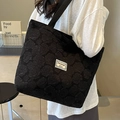 Fashionable black rose jacquard tote bag with stylish shoulder strap and casual design - Large Black (With Lining With Zipper No Inner Pocket)