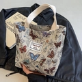 Vintage butterfly tapestry canvas tote bag with woven handles for daily use - Small Cream (With Lining No Zipper With Inner Pocket)