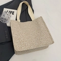 Grande borsa tote in tela con stampa a margherite e manici in nastro in stile casual - Cachi Grande