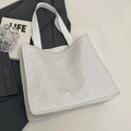 Grande borsa tote bianca con trama floreale 3D e ampi manici in tessuto - Bianco Sporco Grande