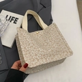 Borsa tote beige in jacquard con motivo floreale 3D e chiusura a scatto in metallo - Cachi Piccolo