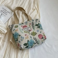 Grand sac cabas en toile avec motifs floraux et poignées solides pour femmes au quotidien - Petit / Doublé Sans Fermeture Éclair Avec Poche Intérieure / Rose