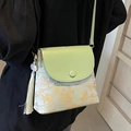 Elegant green and blue bucket bag with gold tree jacquard and white silk tassel detail - Green With Chinese Style Tassel