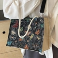 Schicke Jacquard-Tragetasche mit Schmetterlingsmuster und abnehmbarem Schultergurt - Schwarzes Seil Modell