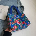 Mini sac à main en toile au motif floral chinois traditionnel bleu vif et rouge - Petit / Bleu